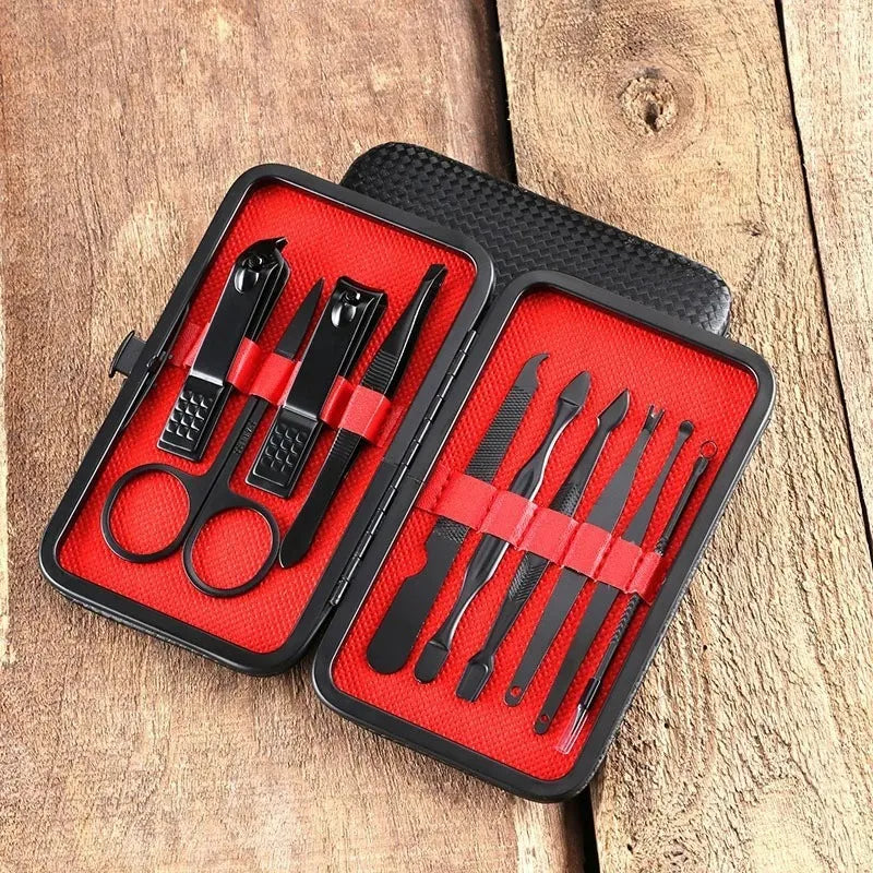 Stainless Steel Manicure Pedicure Set in Leather Case