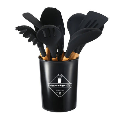 15-Piece Black Silicone Kitchen Utensil Set with Holder – Complete Cooking Tool Set - AR trading hub