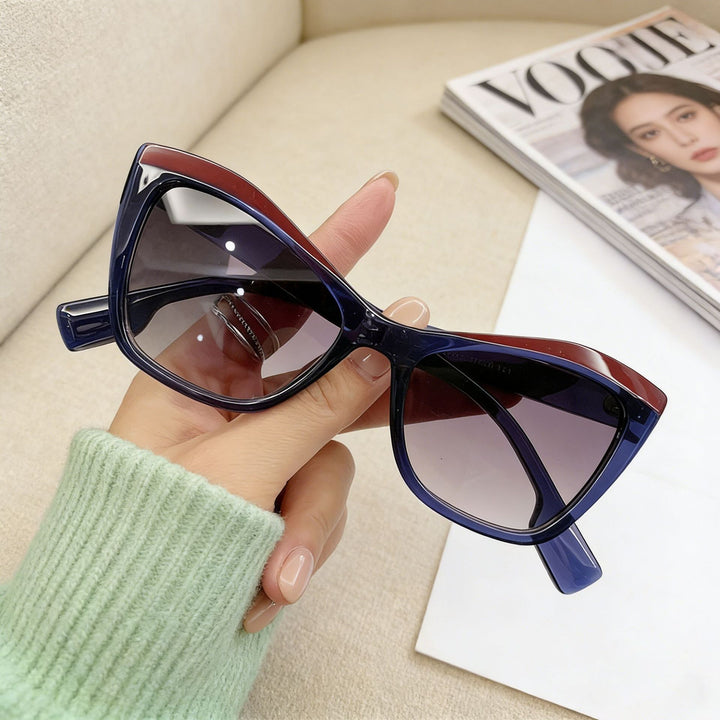 Retro Cat Eye with red and blue frame Glasses – Trendy UV Protection Frames for Women