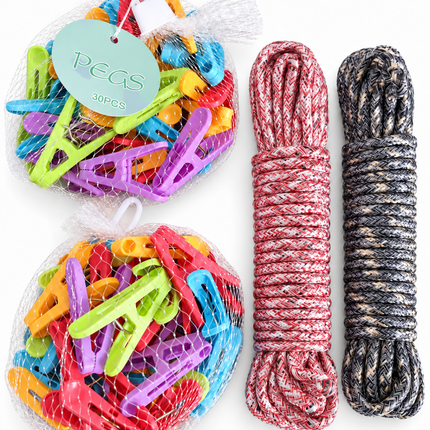 2-Pack 10M Clothesline Set with 60 Colourful Pegs – Strong Outdoor & Indoor Washing Line - AR trading hub