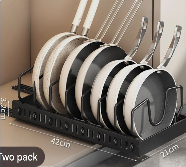 2-Pack Adjustable Pots & Pans Organiser Rack – Kitchen Cupboard Cookware, Lid & Frying Pan Storage - AR trading hub