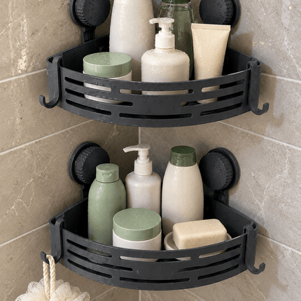 2-Pack Corner Shower Caddy – Wall-Mounted Bathroom Storage Shelves with Hooks - AR trading hub