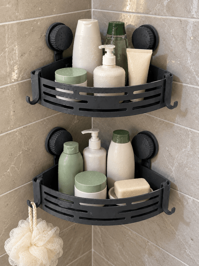 2-Pack Corner Shower Caddy – Wall-Mounted Bathroom Storage Shelves with Hooks - AR trading hub