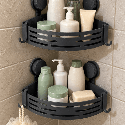 2-Pack Corner Shower Caddy – Wall-Mounted Bathroom Storage Shelves with Hooks - AR trading hub
