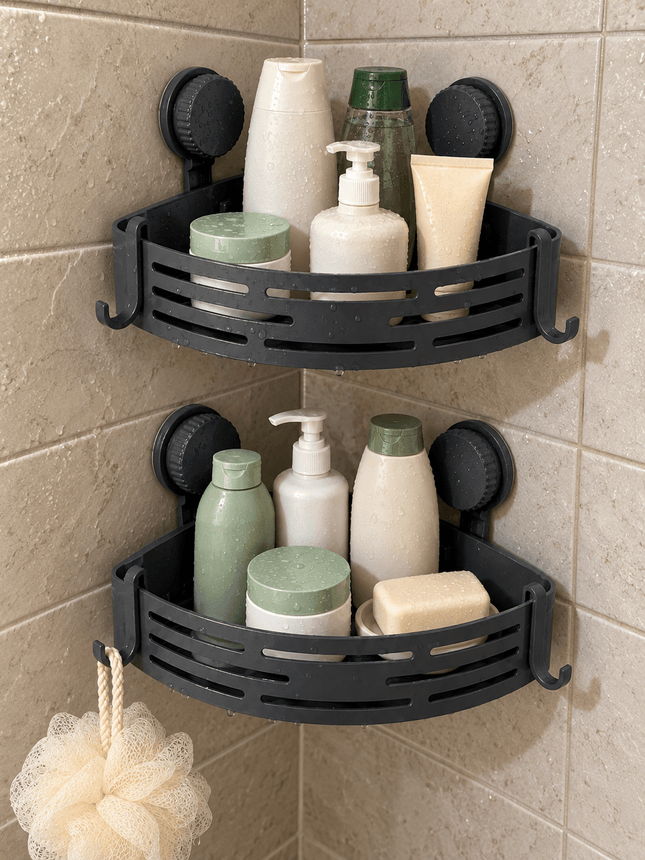 2-Pack Corner Shower Caddy – Wall-Mounted Bathroom Storage Shelves with Hooks - AR trading hub