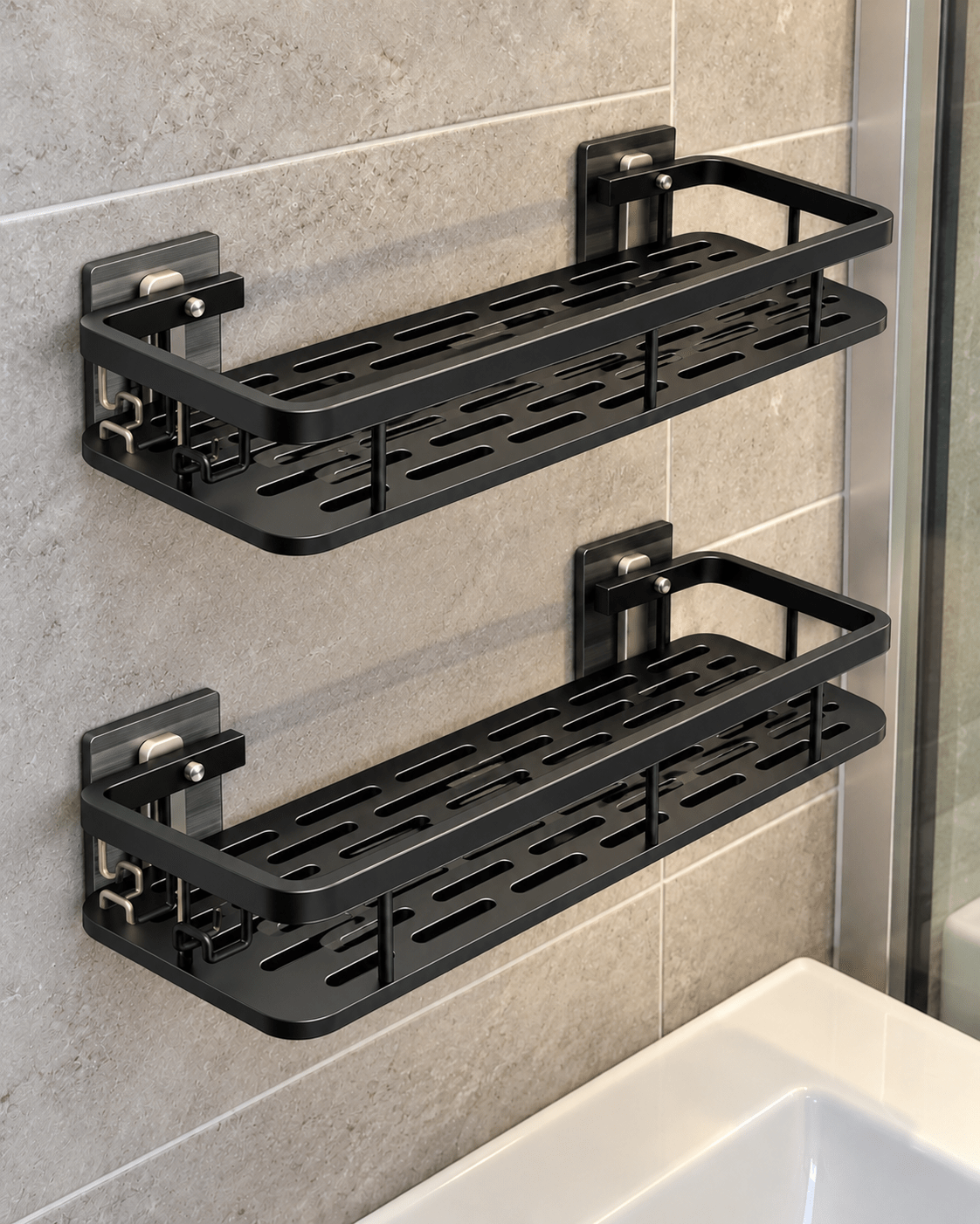 2-Pack Wall Mounted Bathroom Storage Shelves – Black Shower Caddy with ...