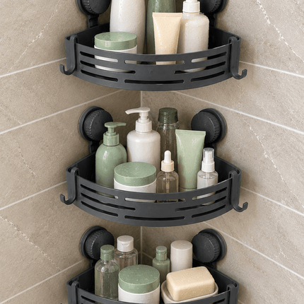 3-Pack Corner Shower Caddy Set – Wall-Mounted Bathroom Storage Shelves with Hooks - AR trading hub