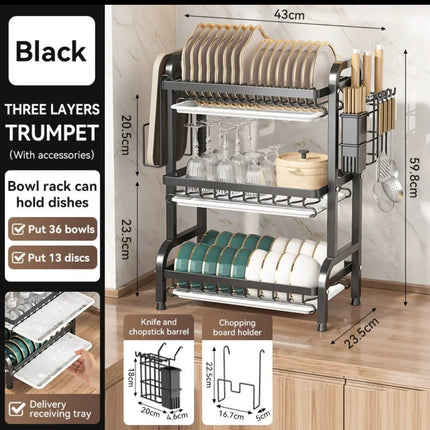 3-Tier Kitchen Dish Drying Rack & Drainer - AR trading hub