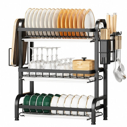 3-Tier Kitchen Dish Drying Rack & Drainer - AR trading hub