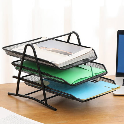 3-Tier Mesh Desk Document Tray – Black Metal A4 Paper & File Organiser - AR trading hub