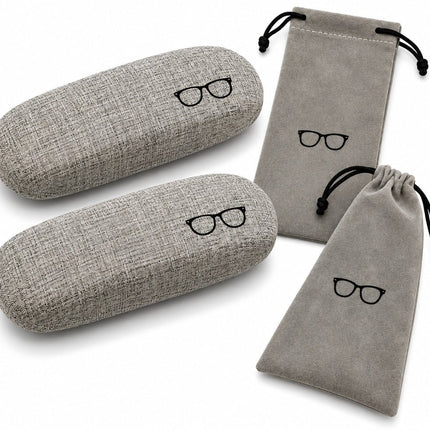 4-Piece Glasses Case & Pouch Set – 2 Hard Cases + 2 Soft Pouches - AR trading hub