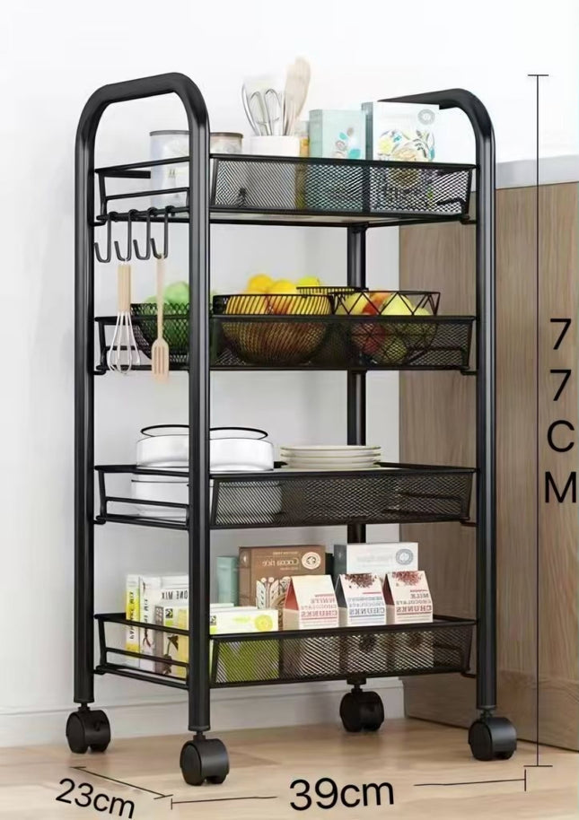 4-Tier Rolling Kitchen Storage Trolley – Metal Utility Cart with Wheels - AR trading hub