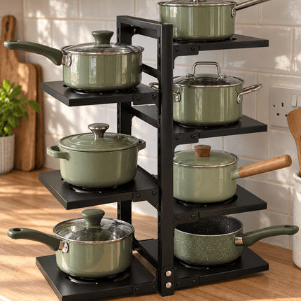 7-Tier Pots & Pans Organiser Rack – Freestanding Adjustable Kitchen Cookware Storage Stand - AR trading hub