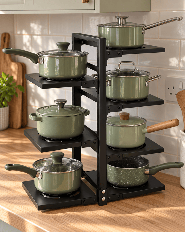 7-Tier Pots & Pans Organiser Rack – Freestanding Adjustable Kitchen Cookware Storage Stand - AR trading hub