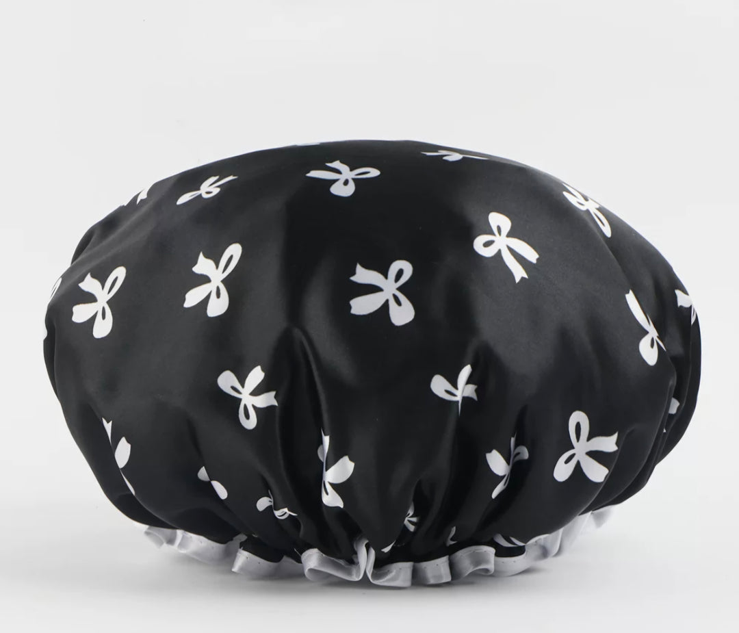 Satin Shower Caps for Women – 2 Pack Pink &amp; Black, Fits Long Curly &amp; Thick Hair