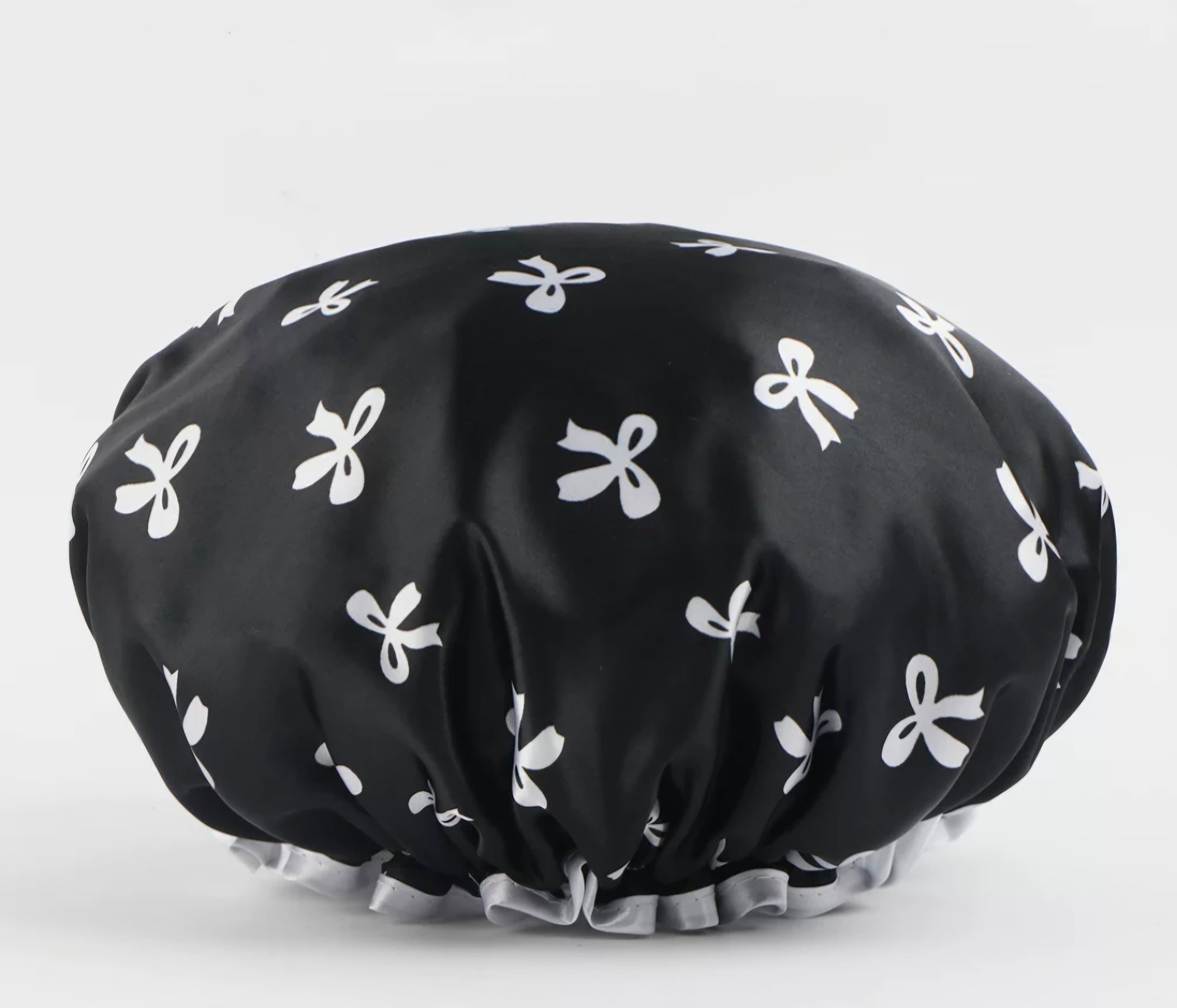2 Pack Satin Shower Caps for Women, Reusable Hair Bonnet with Elastic Edge, Shower Cap for Long, Curly, Thick Hair & Braids, Pink & Black