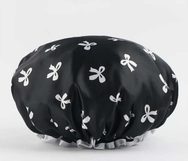 Satin Shower Caps for Women – 2 Pack Pink &amp; Black, Fits Long Curly &amp; Thick Hair