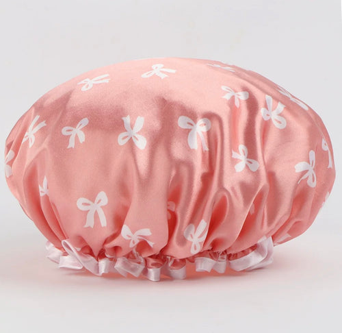 2 Pack Satin Shower Caps for Women, Reusable Hair Bonnet with Elastic Edge, Shower Cap for Long, Curly, Thick Hair & Braids, Pink & Black