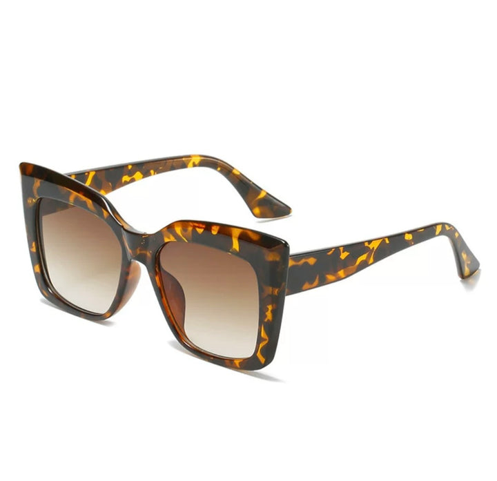 Cat-Eye Trendy Large Frame Sunglasses - Gradient Leopard print frame