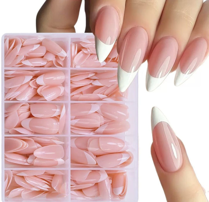 Almond French Tip Press-On Nails – 120 Pcs, Salon-Quality at Home