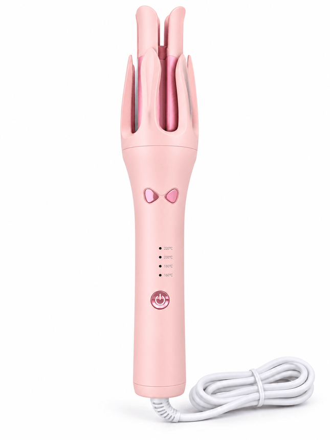 Automatic Hair Curler – Adjustable Temperature Rotating Curling Iron with Hair Clips & Comb – Pink - AR trading hub