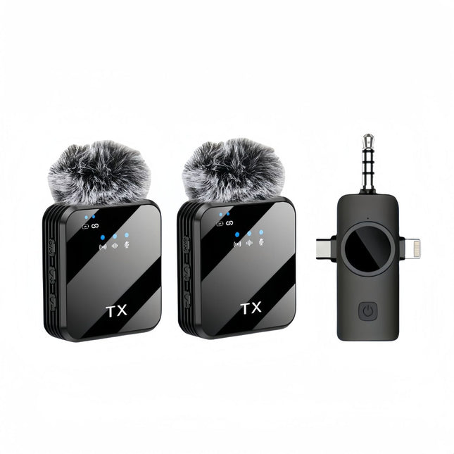 F16 3-in-1 Dual Wireless Lavalier Microphone – 2-Person Clip-On Mic with Noise Reduction & Windshields - AR trading hub