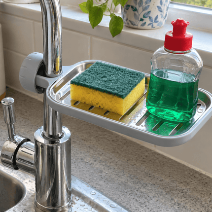 Faucet-Mounted Sink Storage Tray – Adjustable Kitchen & Bathroom Tap Organiser with Drainage - AR trading hub