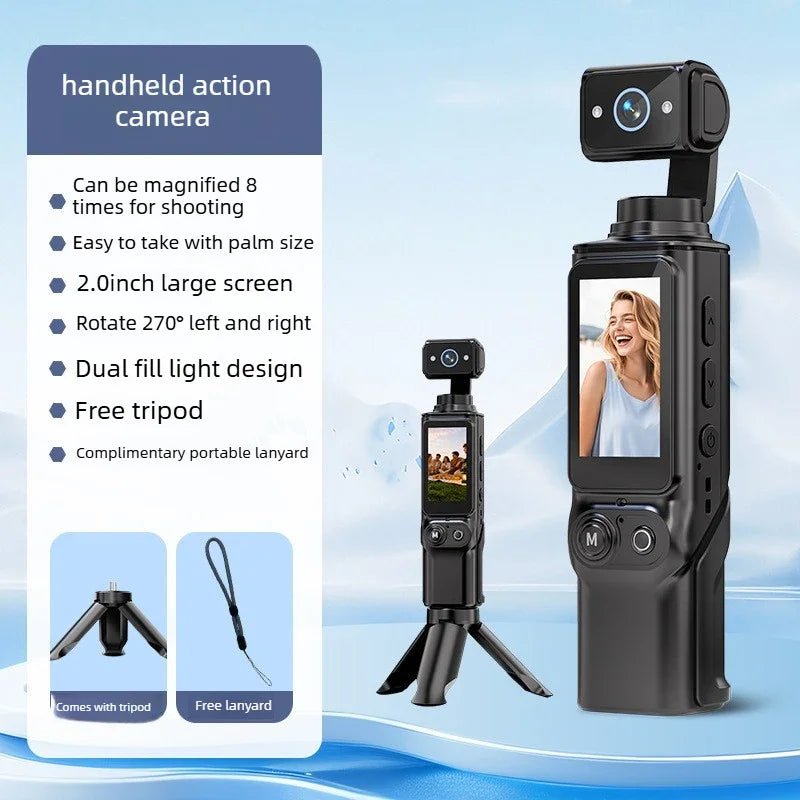 Handheld Rotating Action Camera – Gyro Anti‑Shake Vlog - AR trading hub
