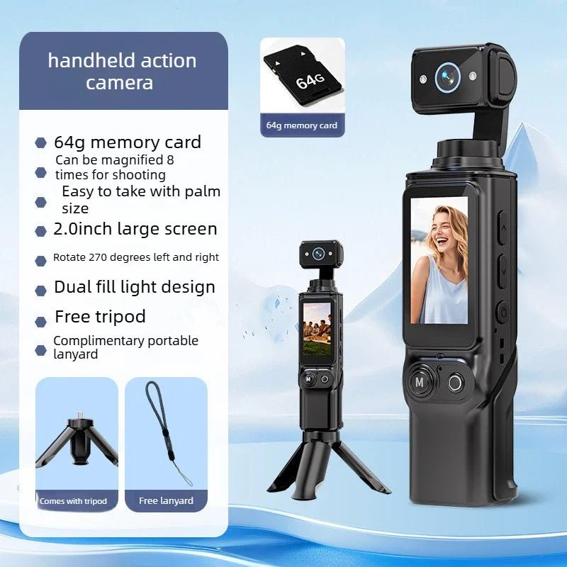 Handheld Rotating Action Camera – Gyro Anti‑Shake Vlog - AR trading hub