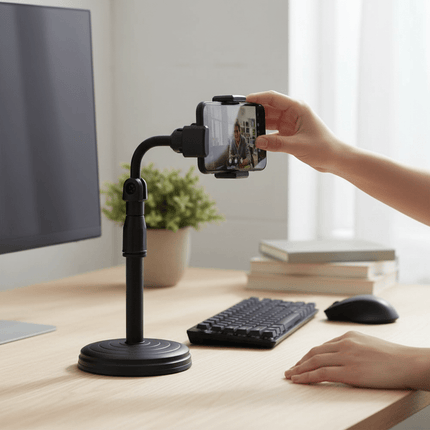 Heavy Duty Adjustable Desktop Phone & Mic Stand – Flexible Gooseneck, Black - AR trading hub