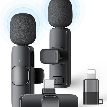 K1 Dual Wireless Lavalier Microphone Set – USB-C & Apple Compatible | 2 Clip-On Mics with Windshields - AR trading hub