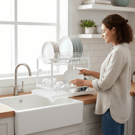 Large 2 Tier Kitchen Dish Drying Rack with Utensil Holder & Glass Holder - AR trading hub