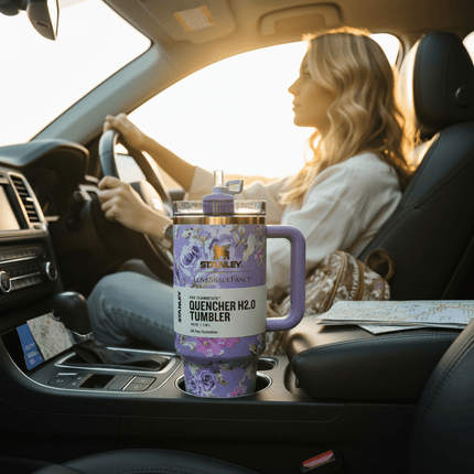 LoveShackFancy x Stanley Quencher H2.0 40oz Tumbler - Floral Purple Insulated Cup - AR trading hub
