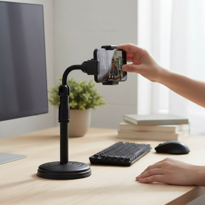 Person Placing Phone on Stand