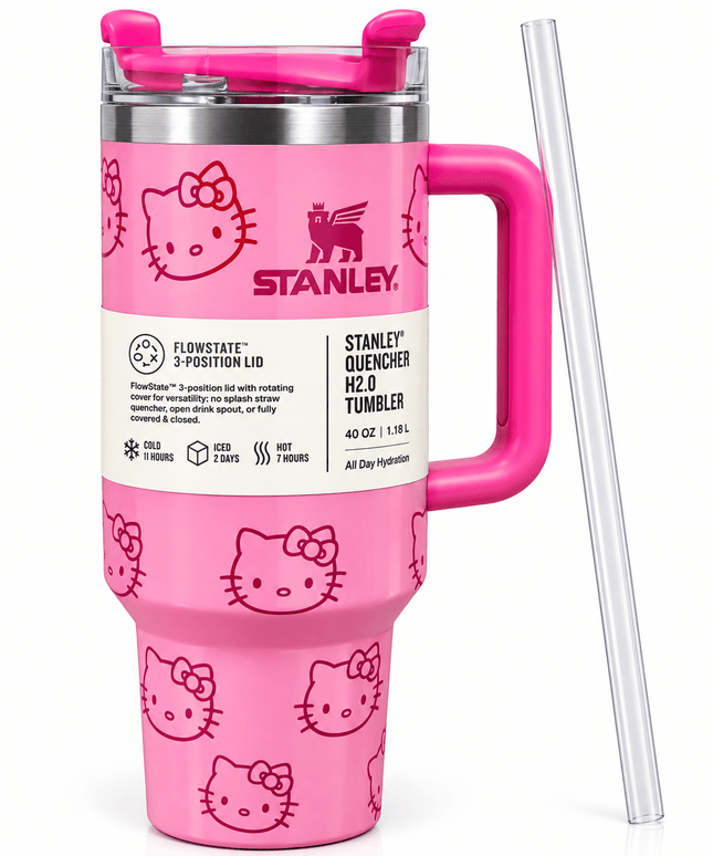 Pink Character 40oz Insulated Tumbler with Handle, Lid & Reusable Straw – Large Travel Cup - AR trading hub