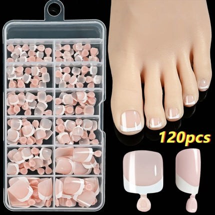 Pink French Tip Press-On Toe Nails – 120 Pcs, Salon Pedicure at Home - AR trading hub