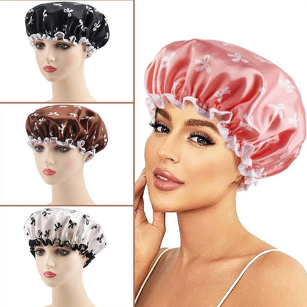 Satin Shower Caps for Women – 2 Pack Brown & Beige, Fits Long Curly & Thick Hair - AR trading hub