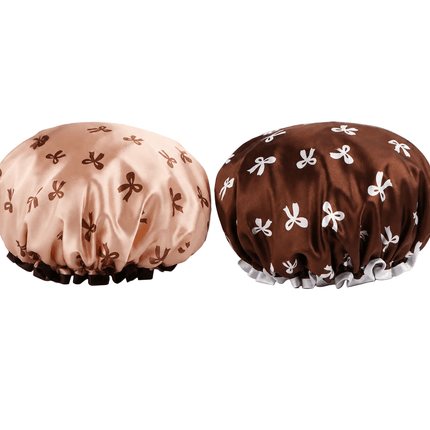 Satin Shower Caps for Women – 2 Pack Brown & Beige, Fits Long Curly & Thick Hair - AR trading hub