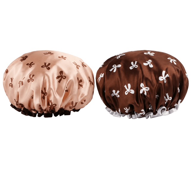 Satin Shower Caps for Women – 2 Pack Brown & Beige, Fits Long Curly & Thick Hair - AR trading hub