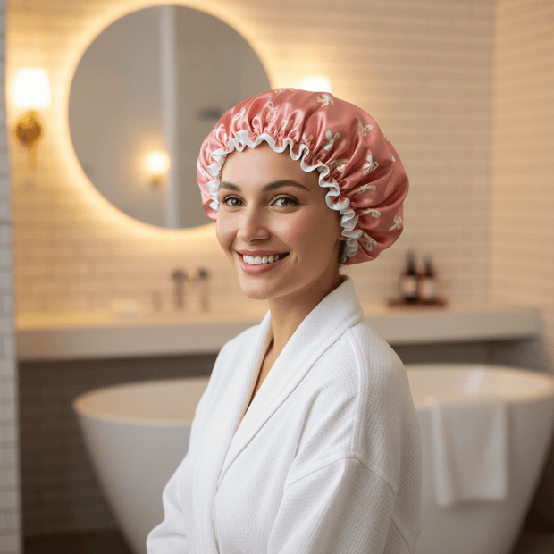 Satin Shower Caps for Women – 2 Pack Pink & Black, Fits Long Curly & Thick Hair - AR trading hub