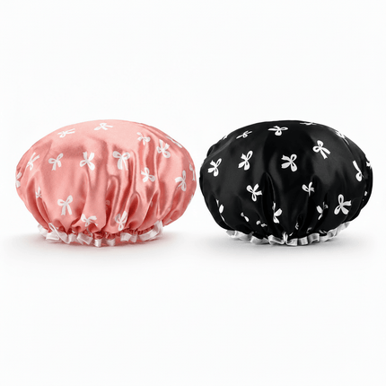 Satin Shower Caps for Women – 2 Pack Pink & Black, Fits Long Curly & Thick Hair - AR trading hub