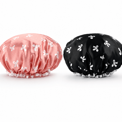 Satin Shower Caps for Women – 2 Pack Pink & Black, Fits Long Curly & Thick Hair - AR trading hub