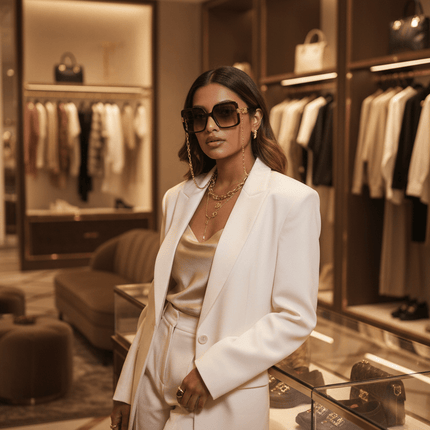 Square Sunglasses – Black Frame with Gold Medallion Chain Temple | Influencer Street Style - AR trading hub