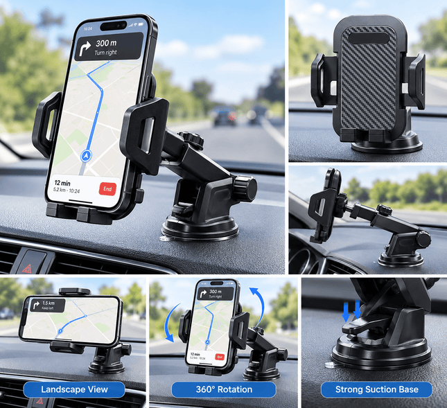 Universal Adjustable Car Phone Holder – 360° Dashboard & Windscreen Mount - AR trading hub